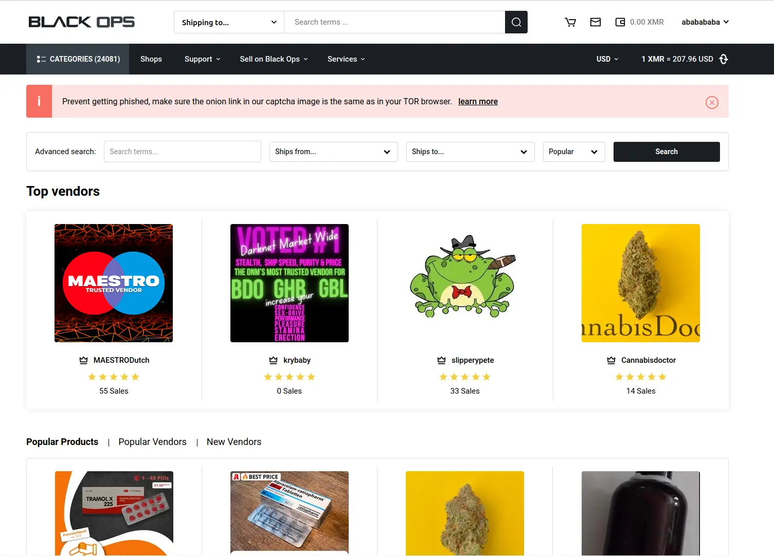 BlackOps Market user dashboard