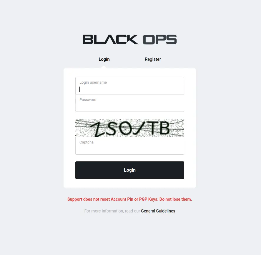 BlackOps Market Secure Login Portal Interface